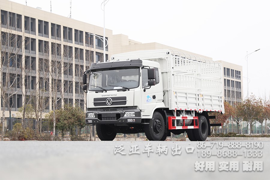 东风210马力4×2仓栏运输车_5.2米8吨中型仓栅车_高栏鹅颈式物流货运